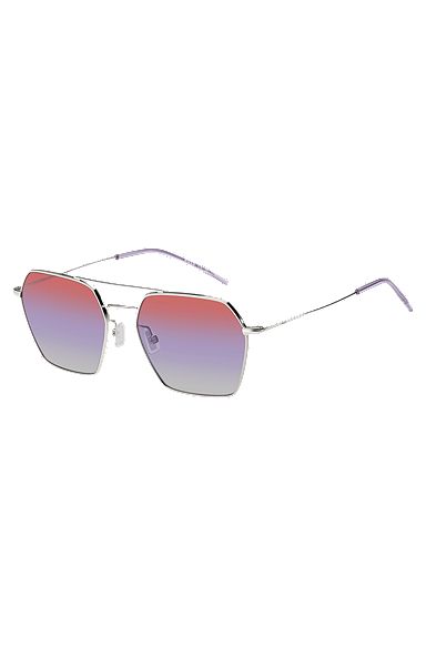 Double-bridge sunglasses with multicoloured lenses, Silver