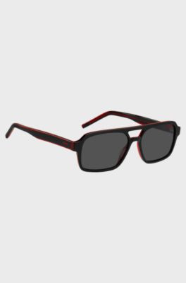 Two-tone sunglasses in black and red acetate, Black