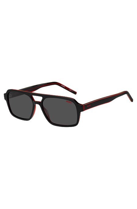 Two-tone sunglasses in black and red acetate, Black