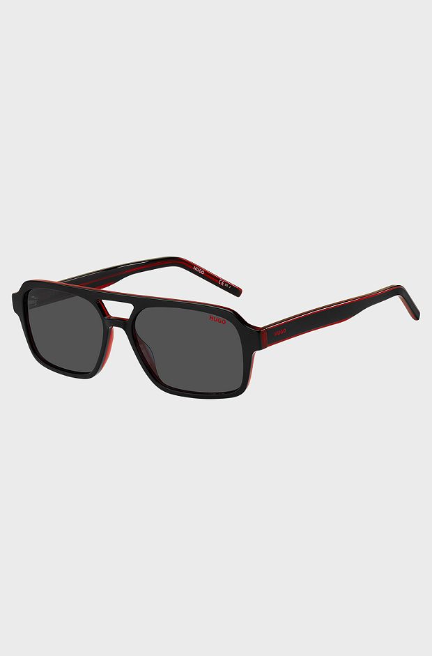 Two-tone sunglasses in black and red acetate, Black