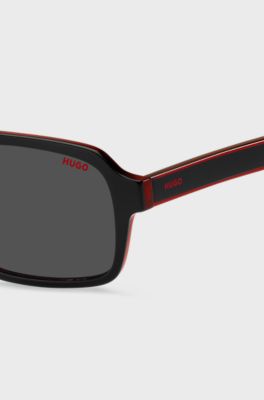 Two-tone sunglasses in black and red acetate, Black