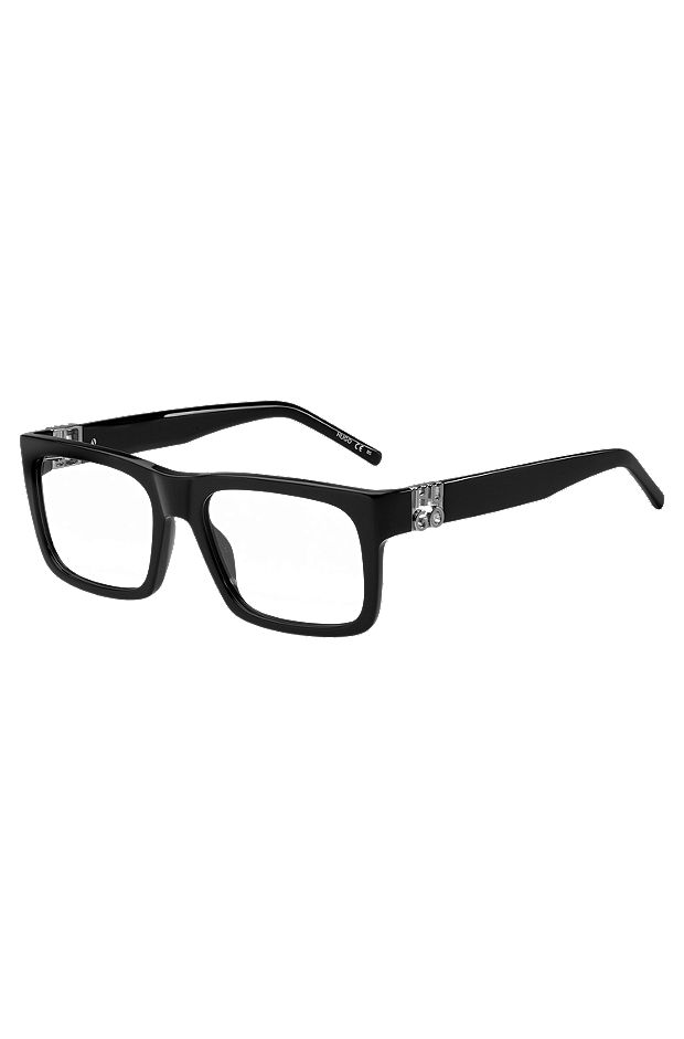 Brillenfassung aus schwarzem Acetat mit 3D-Monogrammen, Schwarz