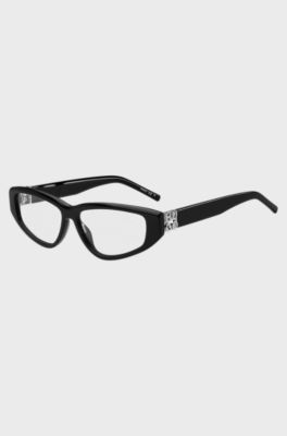 Black-acetate optical frames with 3D monogram, Black