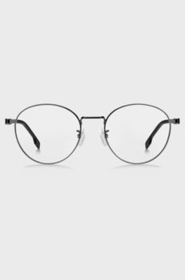 Steel optical frames with lasered temple logo, Grey
