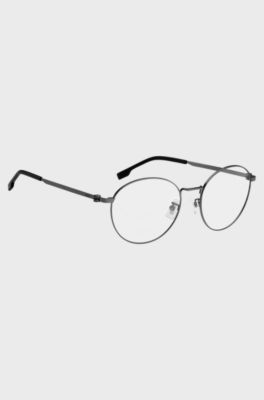 Steel optical frames with lasered temple logo, Grey