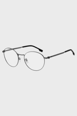 Steel optical frames with lasered temple logo, Grey