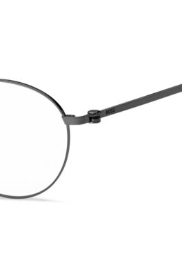 Steel optical frames with lasered temple logo, Grey