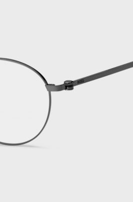 Steel optical frames with lasered temple logo, Grey