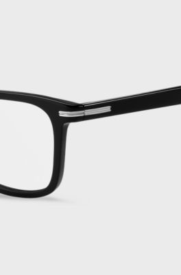 Black-acetate optical frames with signature silver-tone detail, Black