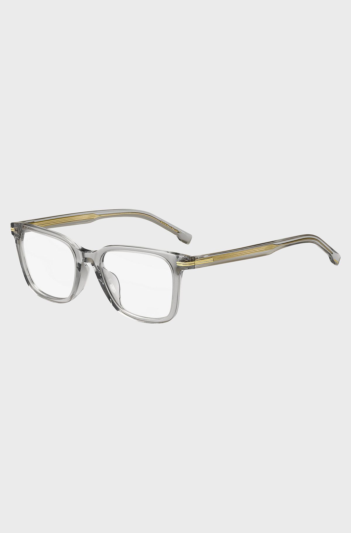 Clear-acetate optical frames with signature gold-tone detail, Transparent