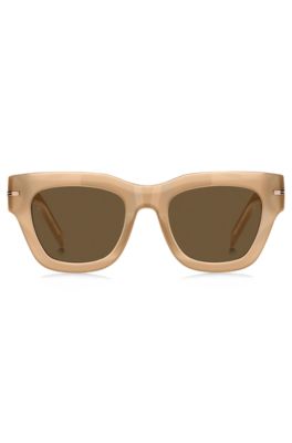 Lunettes de soleil en ac&eacute;tate beige avec d&eacute;tail dor&eacute; embl&eacute;matique, Beige