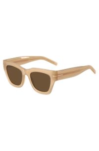Zonnebril van beige acetaat met kenmerkend goudkleurig detail, Beige