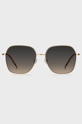 Steel sunglasses with branded temples, Gold