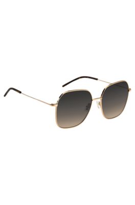Steel sunglasses with branded temples, Gold
