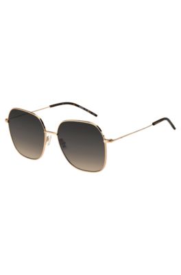 Steel sunglasses with branded temples, Gold