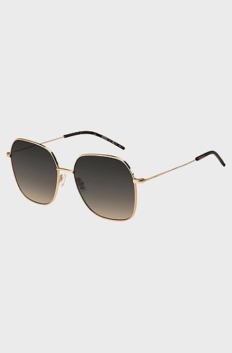 Steel sunglasses with branded temples, Gold