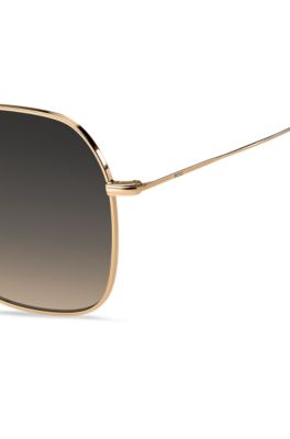 Steel sunglasses with branded temples, Gold