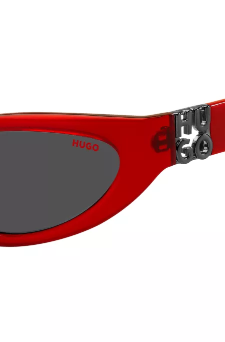 Red-acetate optical frames with 3D monogram