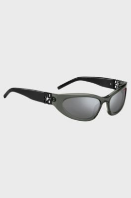 Lunettes de soleil en ac&eacute;tate gris avec monogramme&nbsp;3D, Gris