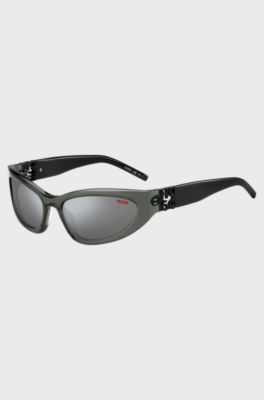 Lunettes de soleil en ac&eacute;tate gris avec monogramme&nbsp;3D, Gris