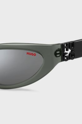 Lunettes de soleil en ac&eacute;tate gris avec monogramme&nbsp;3D, Gris
