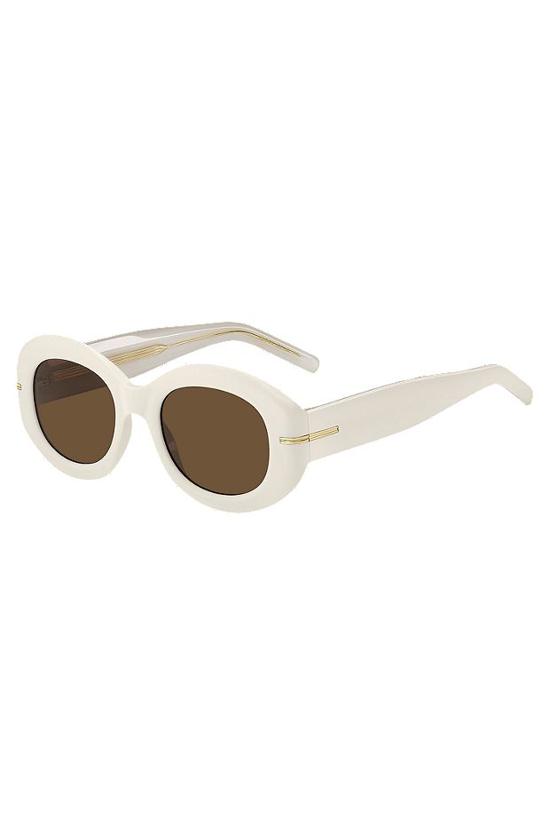 Sonnenbrille aus weißem Acetat mit charakteristischen goldfarbenen Details, Weiß