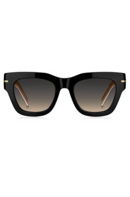 Black-acetate sunglasses with chain strap, Black