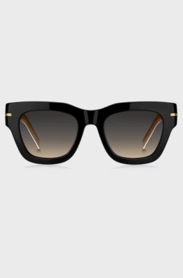 Black-acetate sunglasses with chain strap, Black