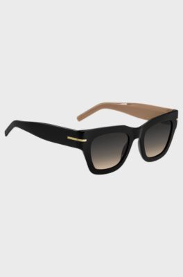Black-acetate sunglasses with chain strap, Black