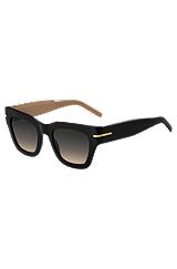 Солнцезащитные очки из черного ацетата с ремешком-цепочкой, Черный