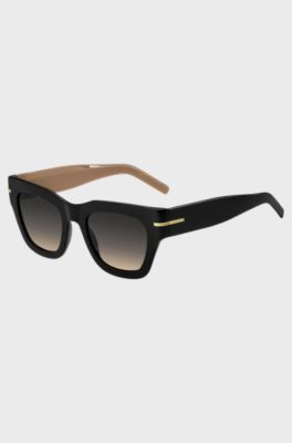 Black-acetate sunglasses with chain strap, Black