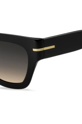 Black-acetate sunglasses with chain strap, Black
