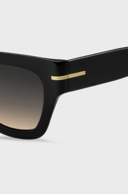 Black-acetate sunglasses with chain strap, Black