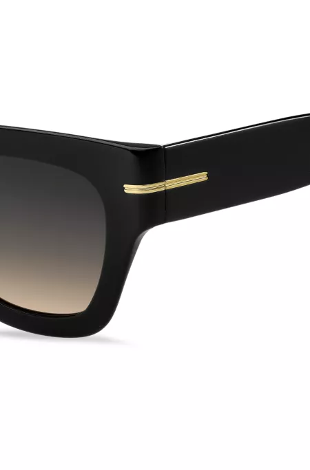 Black-acetate sunglasses with chain strap