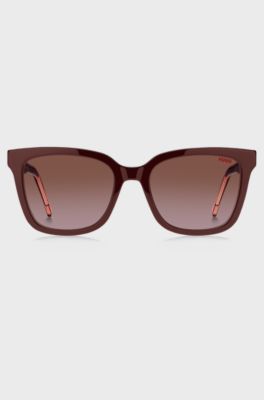 Maroon-acetate sunglasses with branded temples, Dark Red