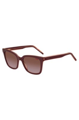Maroon-acetate sunglasses with branded temples, Dark Red