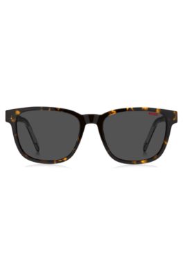 Horn-acetate sunglasses with branded temples, Black Patterned