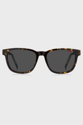 Horn-acetate sunglasses with branded temples, Black Patterned