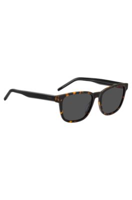 Horn-acetate sunglasses with branded temples, Black Patterned