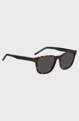 Horn-acetate sunglasses with branded temples, Black Patterned