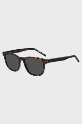 Horn-acetate sunglasses with branded temples, Black Patterned