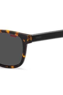 Horn-acetate sunglasses with branded temples, Black Patterned