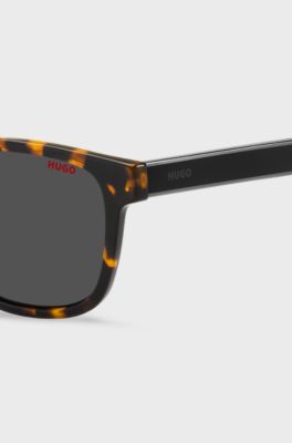Horn-acetate sunglasses with branded temples, Black Patterned