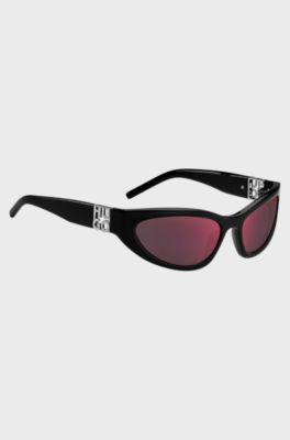 Occhiali da sole in acetato nero con monogramma 3D, Nero