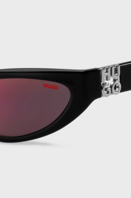Occhiali da sole in acetato nero con monogramma 3D, Nero