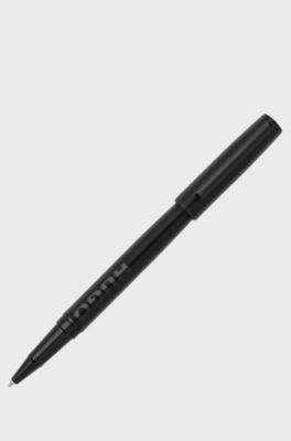 Penna roller nera con logo tono su tono, Nero