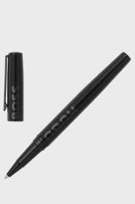 Penna roller nera con logo tono su tono, Nero