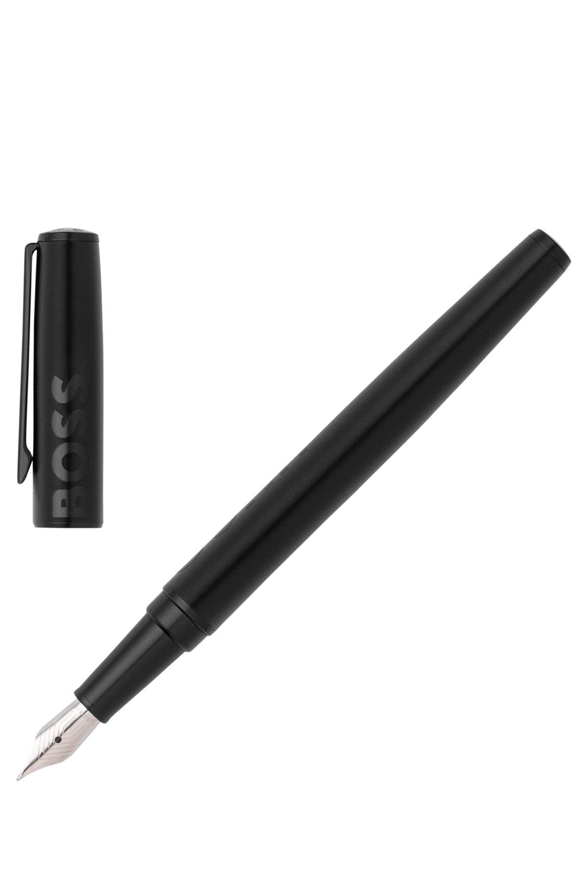 Black fountain pen with tonal logo, Black