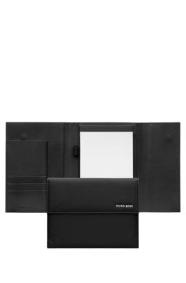 Black A5 folder in faux leather with pinstripe structure, Black