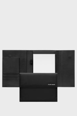 Black A5 folder in faux leather with pinstripe structure, Black